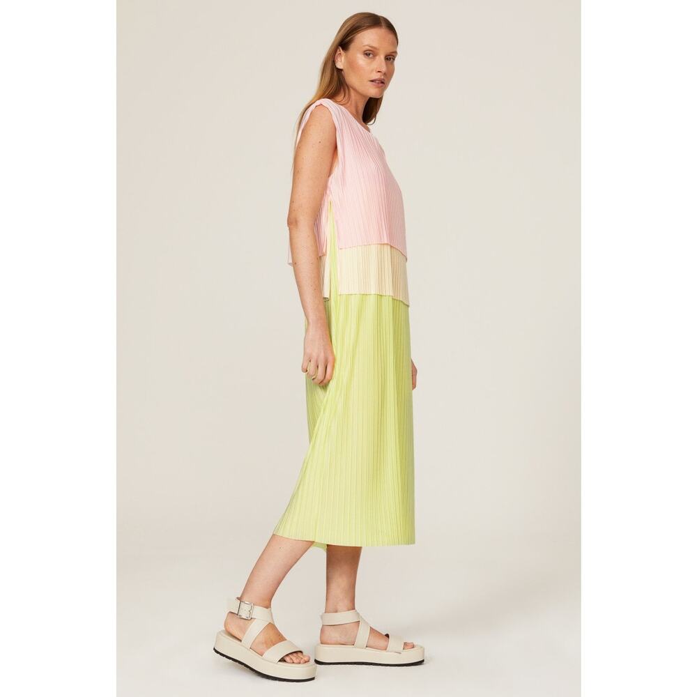 BOSS Hugo Boss Emanis Colorblock Layered Pink Yellow Sleeveless Dress Size Small - Picture 2 of 16